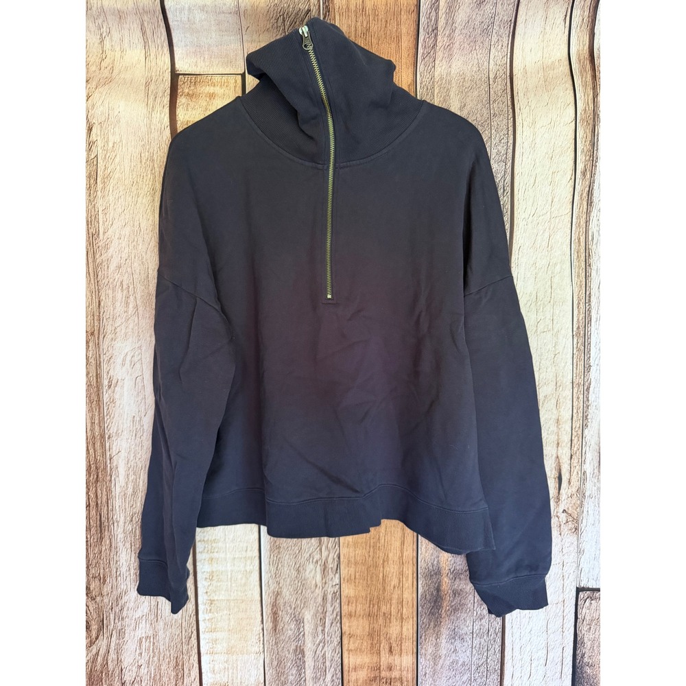 Boden Half Zip Funnel Neck Sweatshirt Preppy Versatile Casual Navy Blue Size XL
